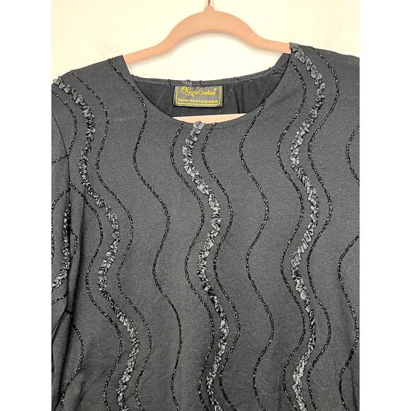 Vintage Olga Santoni Black Long Sleeve Pullover Embellished Blouse Top Size L - Picture 3 of 6